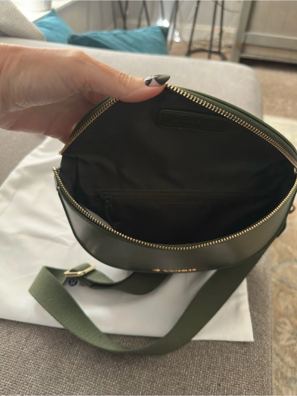 lululemon athletica Olive Green Crescent Crossbody with Gold Hardware